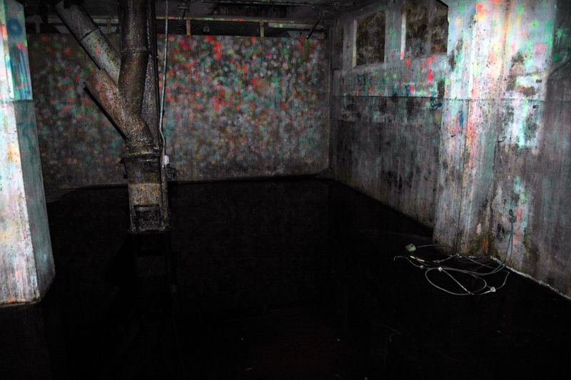 Flooded basement with furniture and standing water